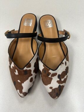 DV by Dolce Vita Brown & White Cowhide Pointed Mule with Black Strap Size 9.5